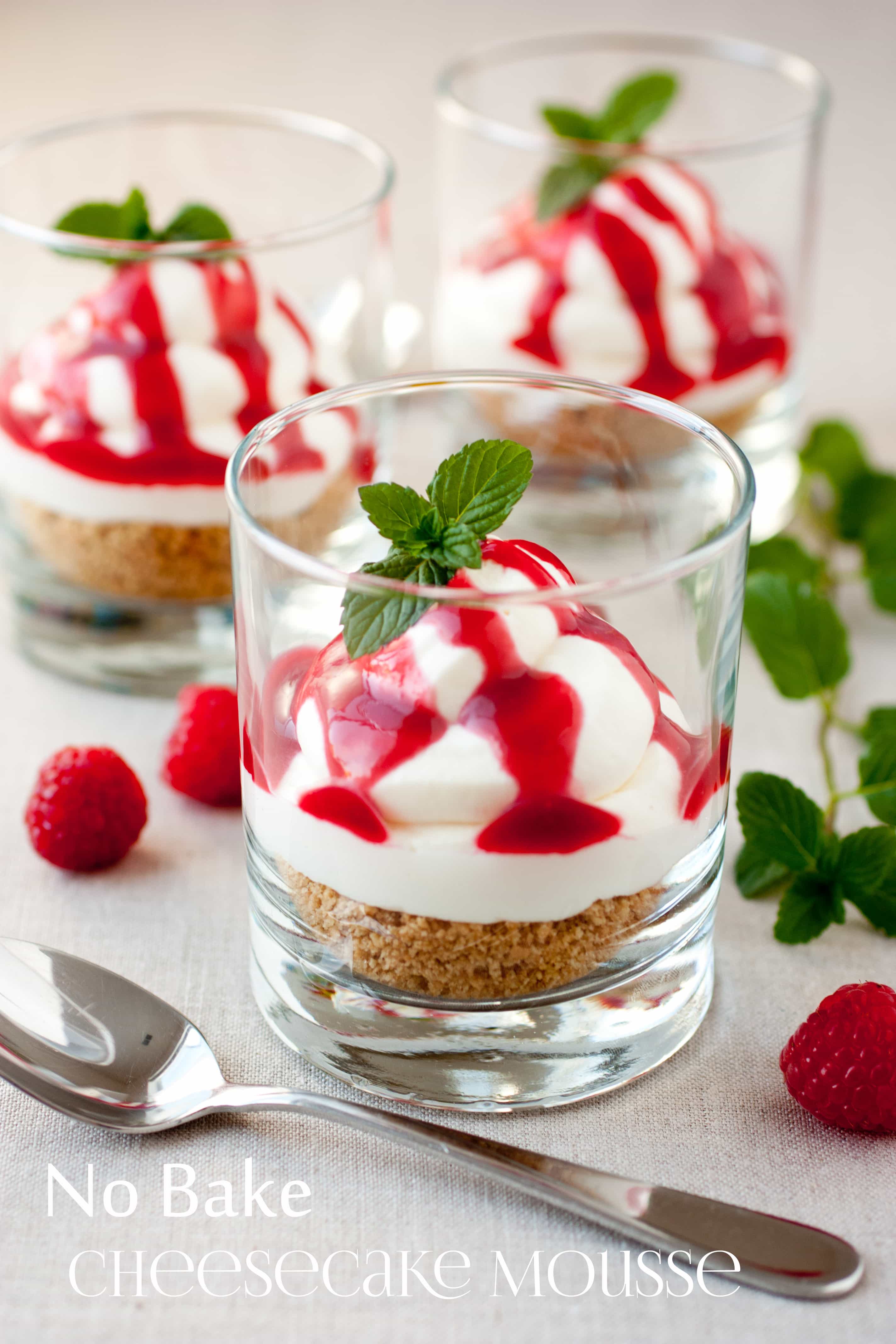 Light & Creamy No Bake Cheesecake Mousse with Zesty Raspberry Sauce